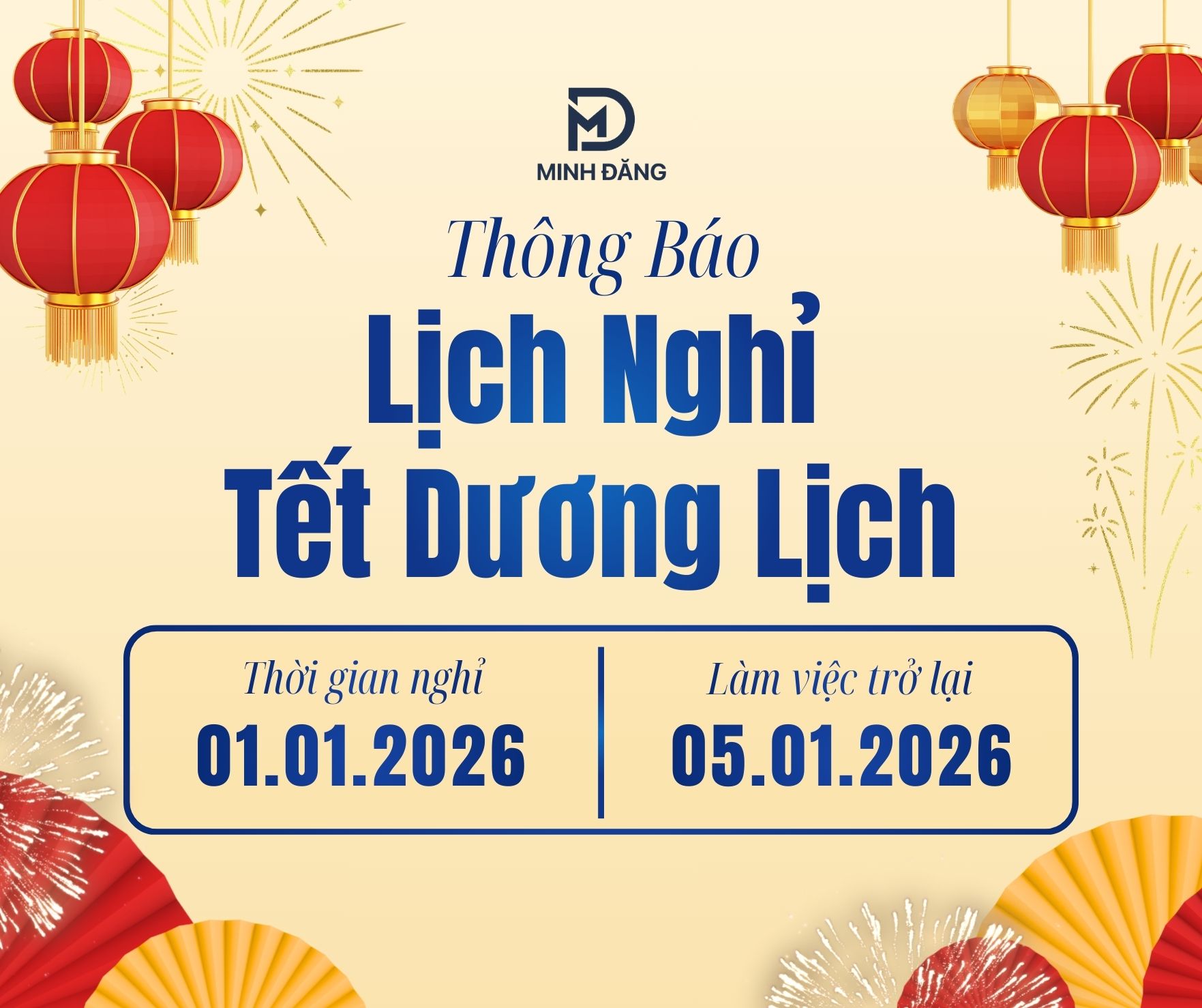 Thông báo lịch nghỉ Tết Dương lịch 2026